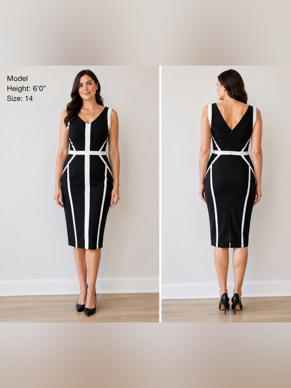 Long Tall Sally |Size 14 |Black White Panel Sheath Career Dress